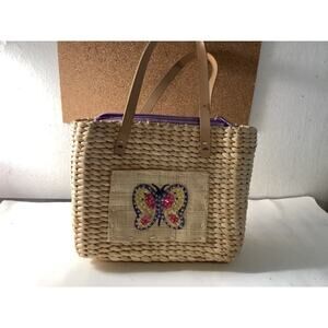 AMANDA SMITH Wicker Woven Bag Purse W/ Butterfly Design